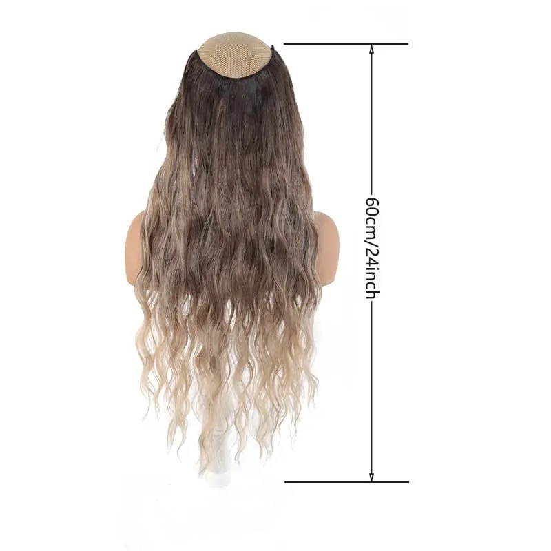 V Shape One Piece Ombre Water Wave Clip In Hair Extensions Synthetic Curly Hairpiece for Women — image 6
