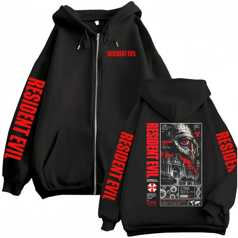 Vintage Resident Evil T-Virus Horror Gaming Zip Up Hoodies Men Women Harajuku Gothic Fashion Jacket Sweatshirts Coats Streetwear — image 1