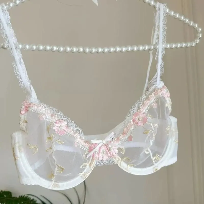Women White French Lace Underwear Set Floral Embroidery Mesh Push‑Up Bra Kit Plus Size Soft Comfort Intimate Outfit — image 6