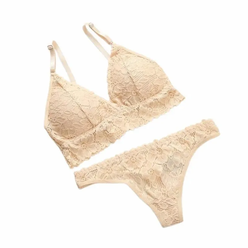 Underpants V Neck Lace Flower Bra Set Solid Color Low Waist Floral Panties Bra Kit T-Back Lingerie Lace Underwear Girls — image 9