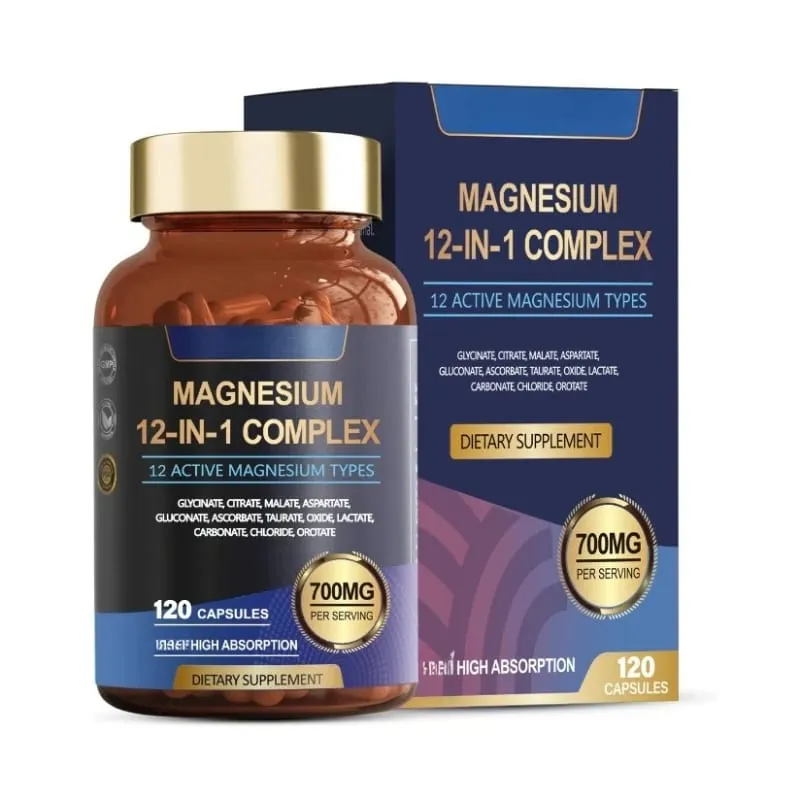 Magnesium 12-In-1 Complex Capsules 12 Active Magnesium Types High Absorption Glycinate Citrate Forms 120 Capsules