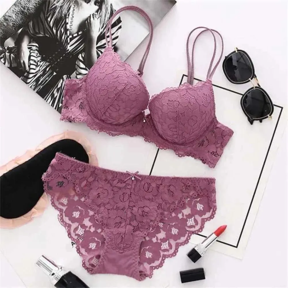 Fashion Mesh Lace Flower Bra Bowknot Low Waist Push Up Bra Women Non Slip Lingerie Seamless Underwear Set Beach — image 2
