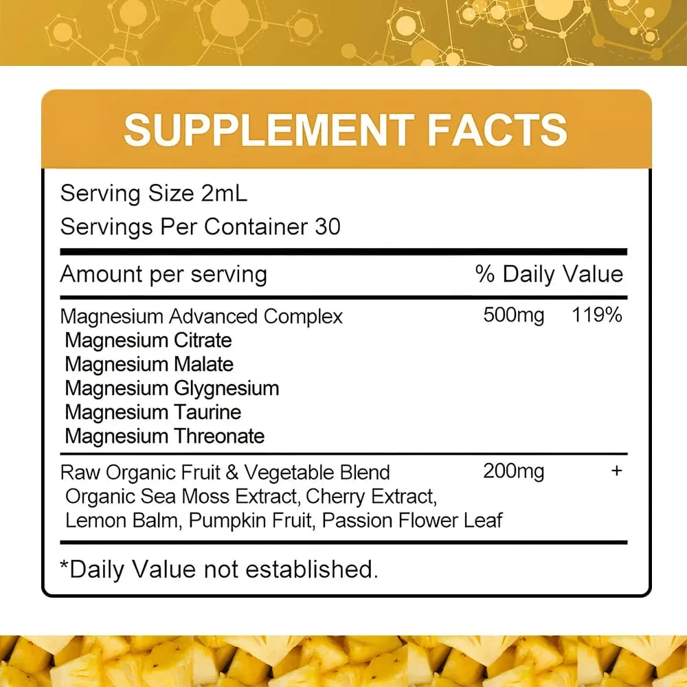 Gotas líquidas de glicinato de magnésio 500mg Suplemento complexo para energia nervosa do sono, músculo, osso, calma e digestão 2 fl oz — image 6