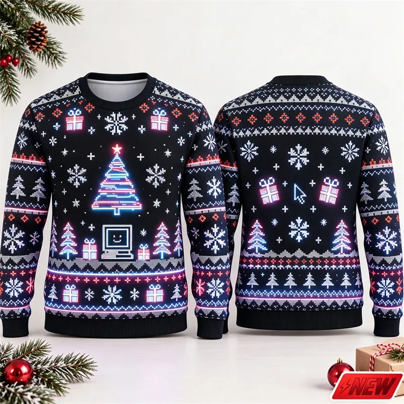 Fashion Ugly Christmas Fake Sweater Men Merry Christmas Sweatshirts 3D Print Funny Computer Message Graphic Sweatshirt Unisex — image 7