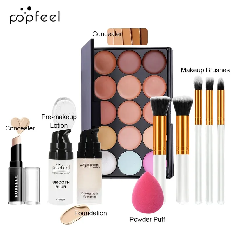 Set de maquillaje facial de 10 piezas - Combinación de brocha y corrector de base para principiantes - Kit completo de maquillaje facial para un aspecto impecable — image 4