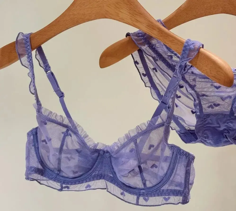 Sexy Satin Triangle Cup Non-Marking Bra Set Comfortable Wireless Lingerie for Large Breasts