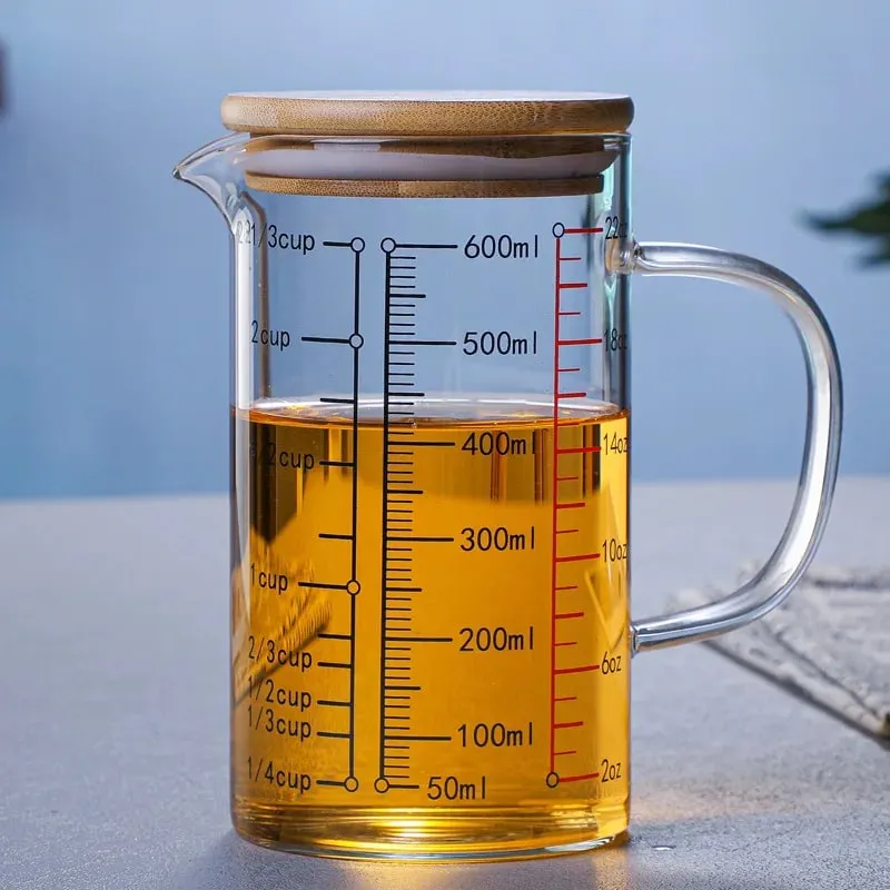 Högt borosilikatglas Mätkoppar Klart glas Skala Cup med handtag V-formad pip Köksglas mätbägare — image 18