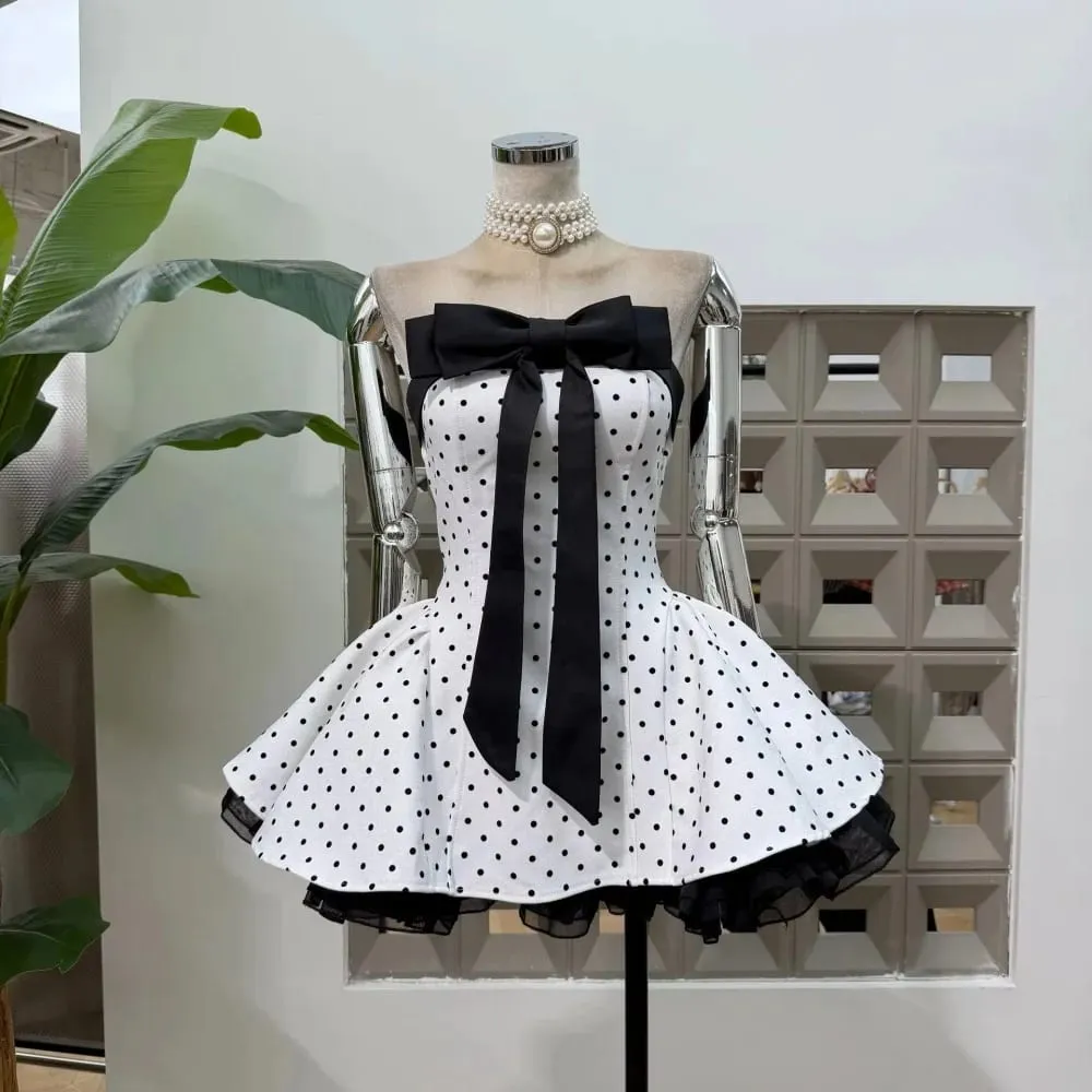 Babaeng Sexy Strapless Backless Polka Dot Bow A Line Dress Party Birthday Evening Ball Gowns Nightclub Show Wear Fashion Vestido — image 1