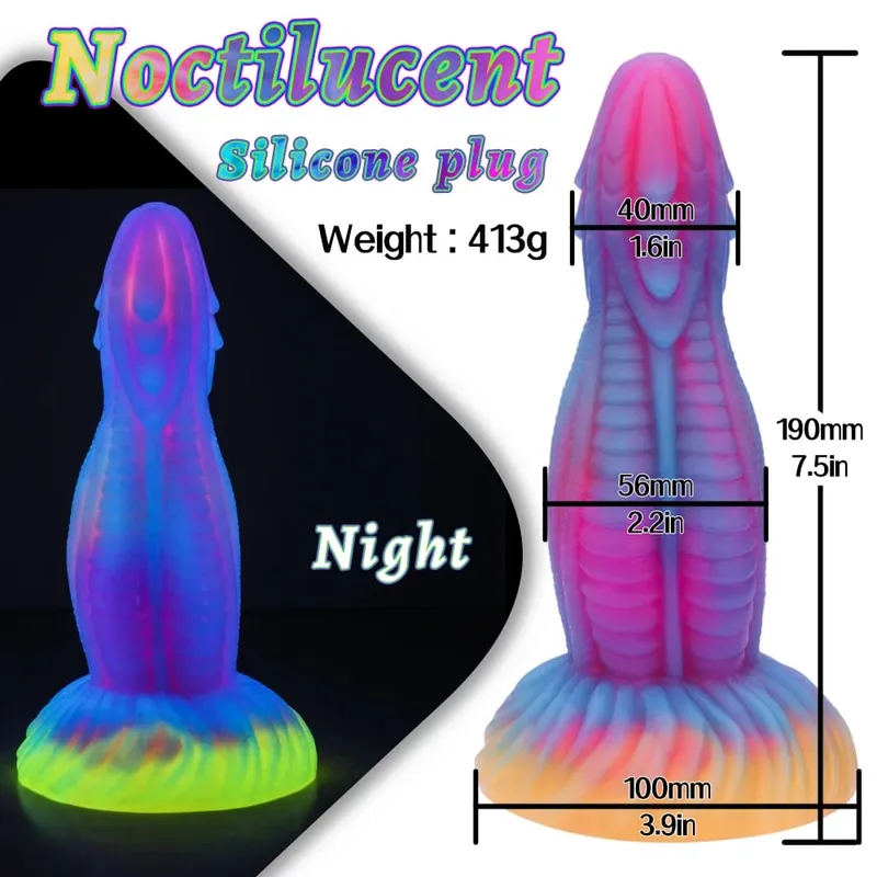 Plugue anal realista noturno brilhante, vibrador luminoso monstro dragão para mulheres e homens, plugue anal sexy em forma de cachorro, brinquedo sexual para casais — image 12