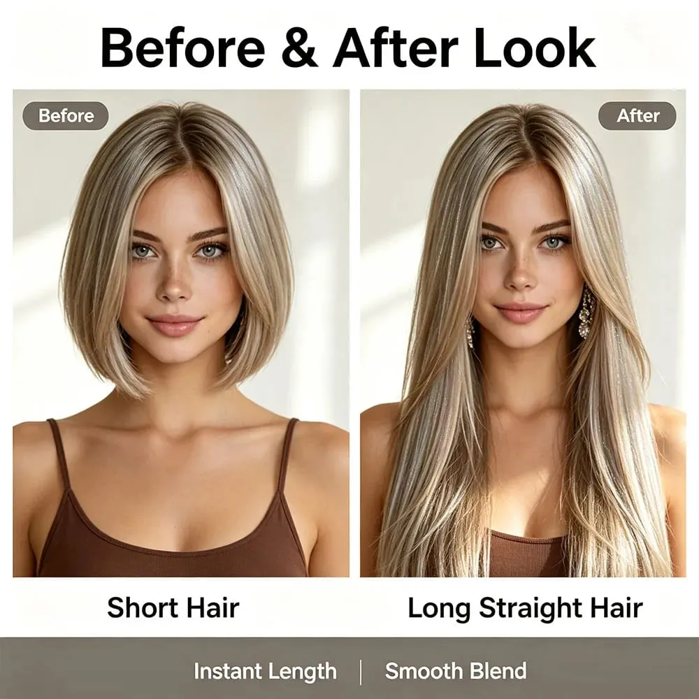 24Inch Long Straight Synthetic Clip‑in Hair Extensions Glitter Laser Tinsel Hair High‑Temp Fiber Shiny Hairpiece for Women Daily — image 7