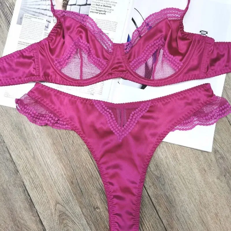 Women Lingerie Bra Mesh Satin Lace Splicing Ultra Thin Minimizer Anti Sag Breathable Daily Brassiere Size 32‑38 Suit