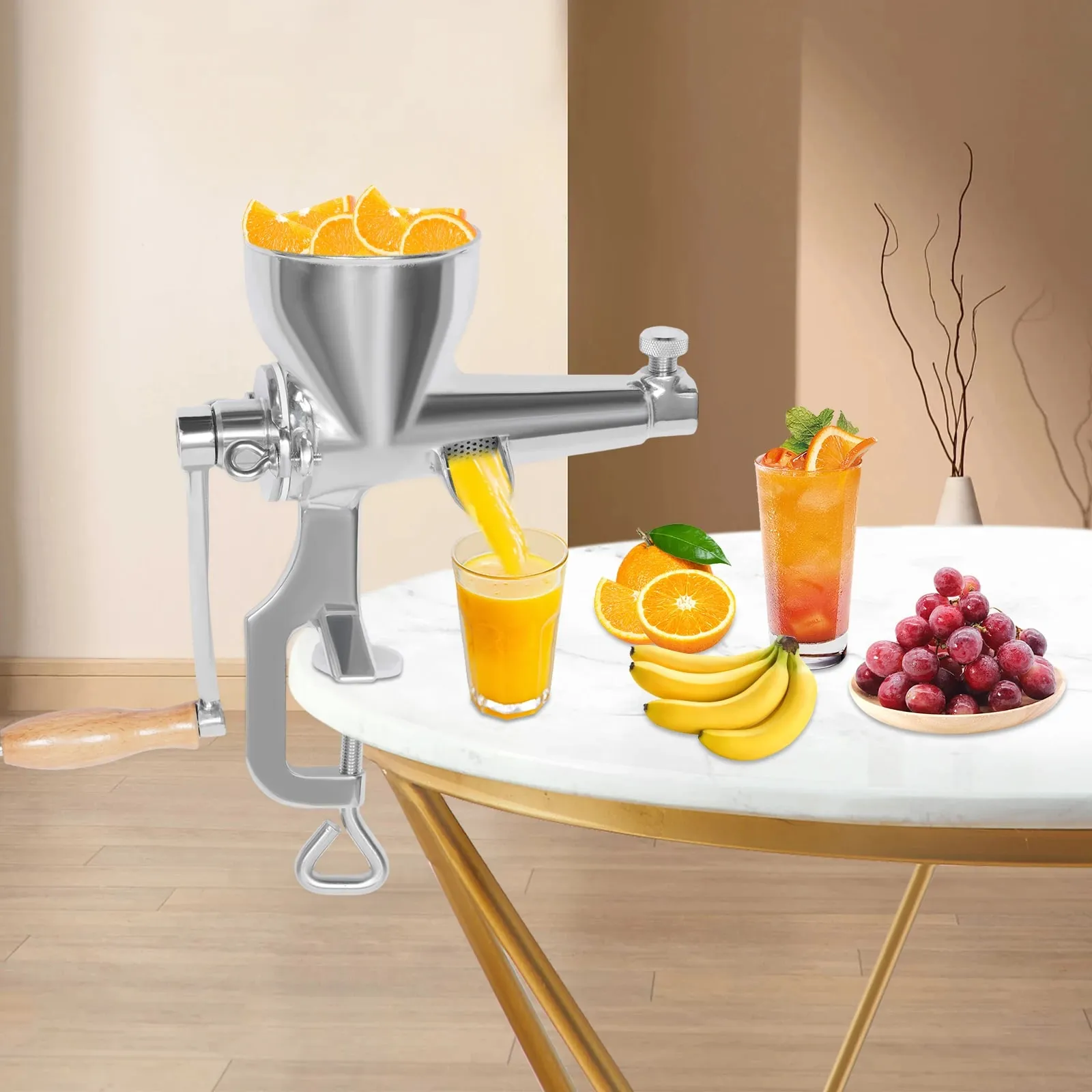 Manual Juice Squeezer – 304 Stainless Steel – C-Clamp Base – 3.54" Inlet – for Wheatgrass Vegetable Fruit – Easy Clean – Home & Commercial – Silver — image 8