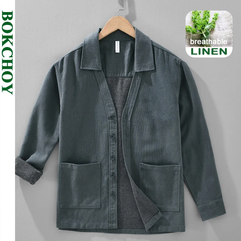 Autumn New Vintage Cotton Linen Loose Comfort Jackets for Men Seagull Collar Sense of Layering Streetwear Men Tops ECY2521 — image 1