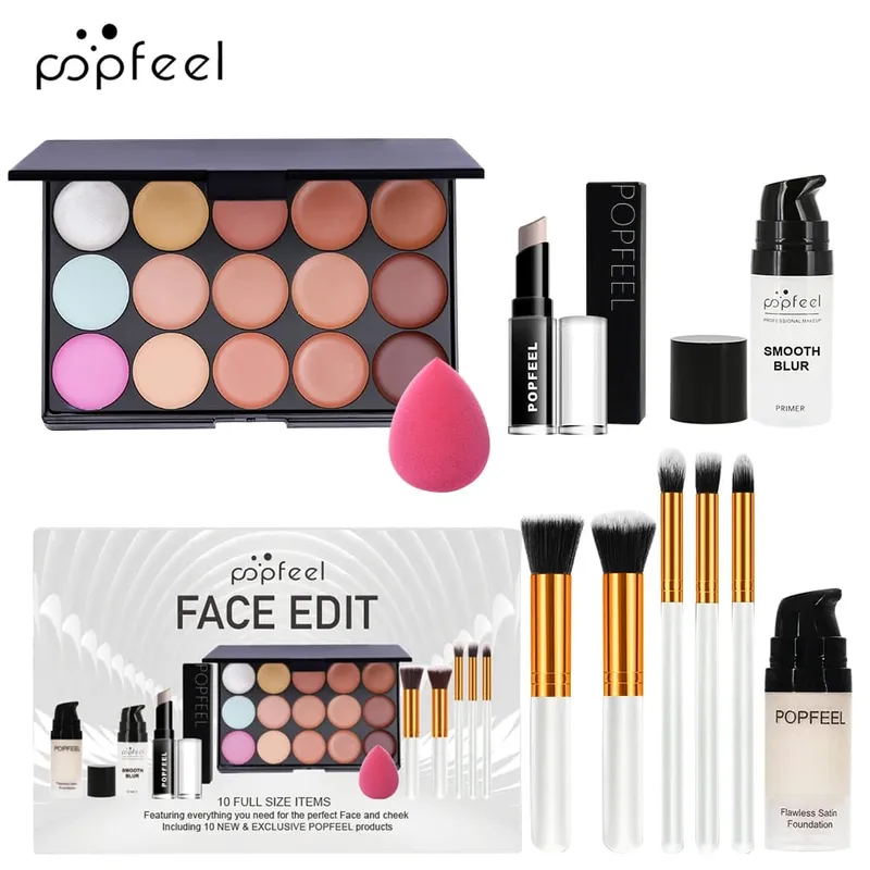 Set de maquillaje facial de 10 piezas - Combinación de brocha y corrector de base para principiantes - Kit completo de maquillaje facial para un aspecto impecable — image 2