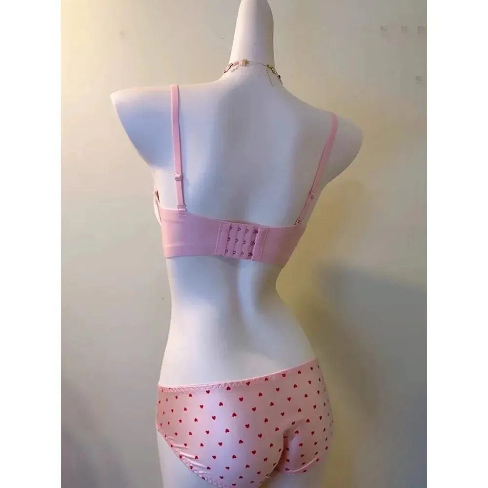 Cute Sweet Heart Lace Bra & Panty Set Sexy Push Up Side Support Anti Sag Soft Lingerie For Small Bust 32‑38AB Bra set — image 7