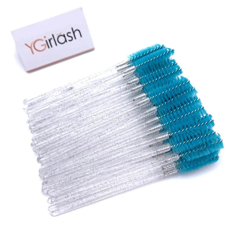 YGirlash 50 יחידות Lash Swans מוליך ריסים קריסטל ידית יהלום חד פעמית שרביטי מסקרה ניילון מברשת כלים קוסמטיים