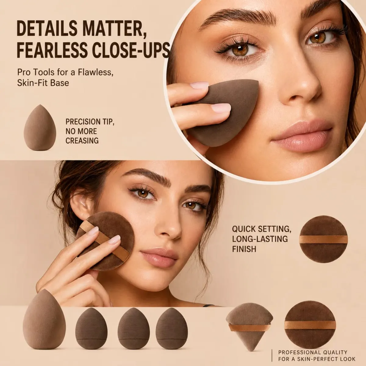12-teiliges Make-up-Pinsel-Set mit 6 flachen und runden Pinseln und 6 Schwämmen für Foundation, Puder, Rouge und Lidschatten — image 6