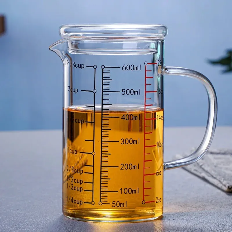Högt borosilikatglas Mätkoppar Klart glas Skala Cup med handtag V-formad pip Köksglas mätbägare — image 14