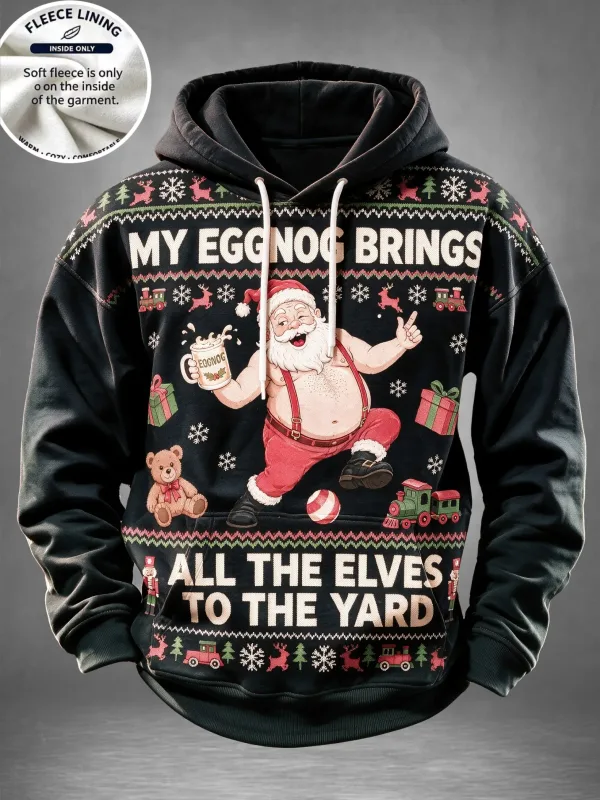 Men Fleece Lined Hoodie Christmas Santa Costume Pattern Print Pullover Hooded Sweatshirt Winter Top — image 6