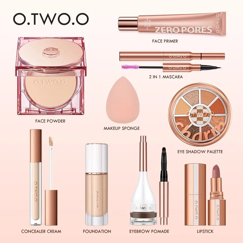 O.TWO.O 9 Uds maquillaje completo para rostro base en polvo máscara delineador de ojos pluma tinte de cejas lápiz labial sombra de ojos maquillaje para mujeres