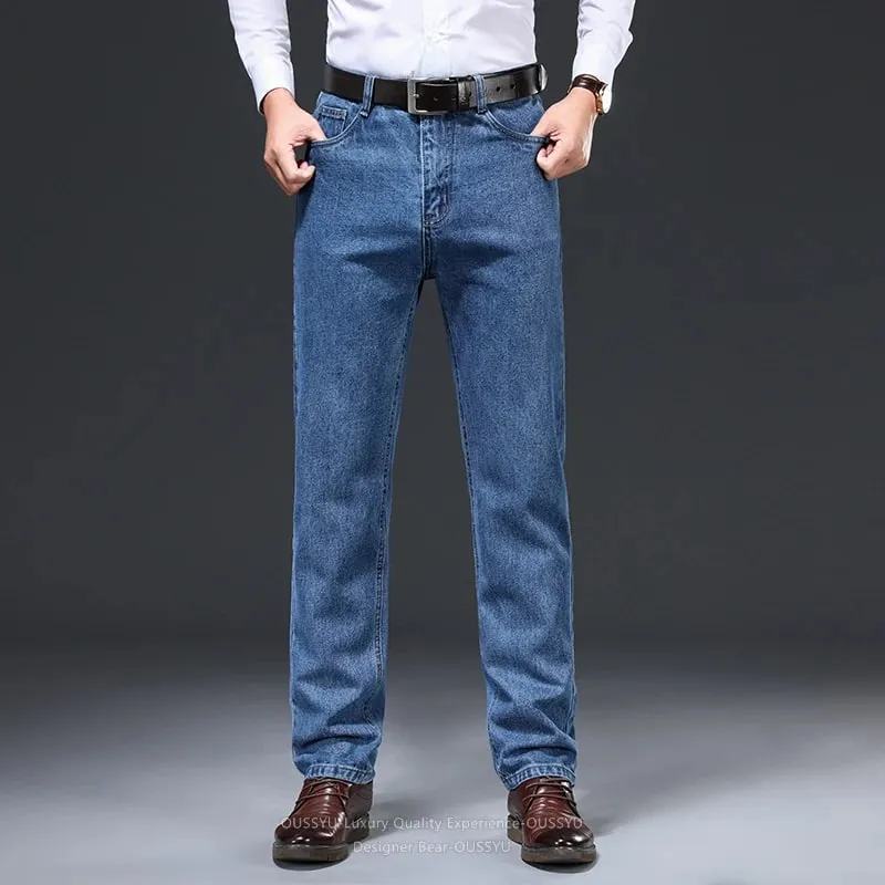 Luxury Quality Autumn Winter 100%Cotton Men's Jeans Business Denim Pants Straight High Waist Father Trouser Male Plus Size 40 42 — image 3