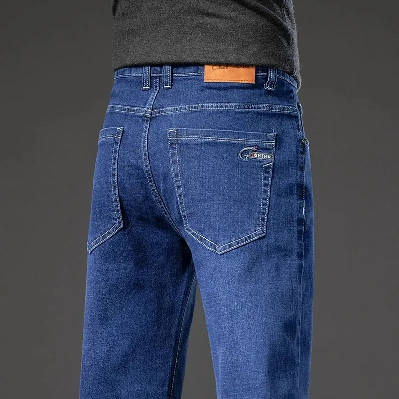 2025 Spring Autumn Men's Straight Jeans Denim Pants Classic Style Business Stretch Casual Trousers Large Size 40 42 44 46