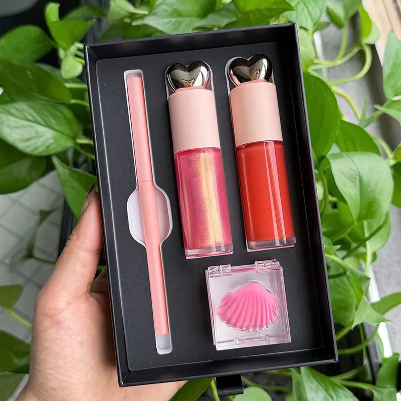 4 ชิ้น/ชุดมังสวิรัติแต่งหน้า Lip GLOSS Matte ลิปสติก Lip Liner Lip Mask ชุดฉลากส่วนตัวโลโก้ที่กำหนดเองขายส่ง