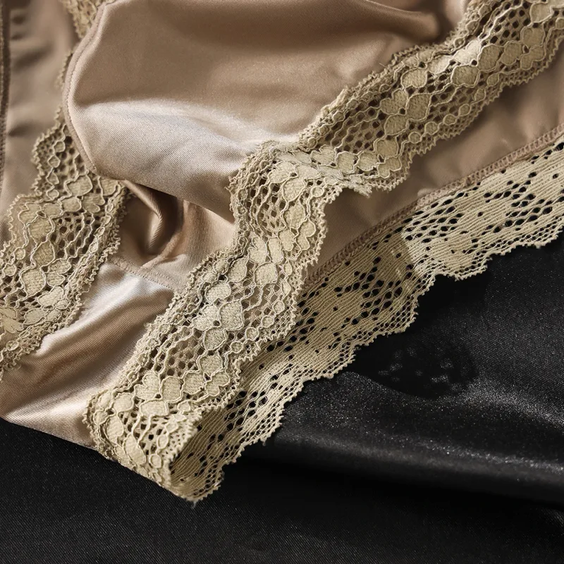Satin-like Comfortable Men Panties Lace Trim Briefs Sexy High Fork Bikinis Underwear Breathable Low Waist Pouch