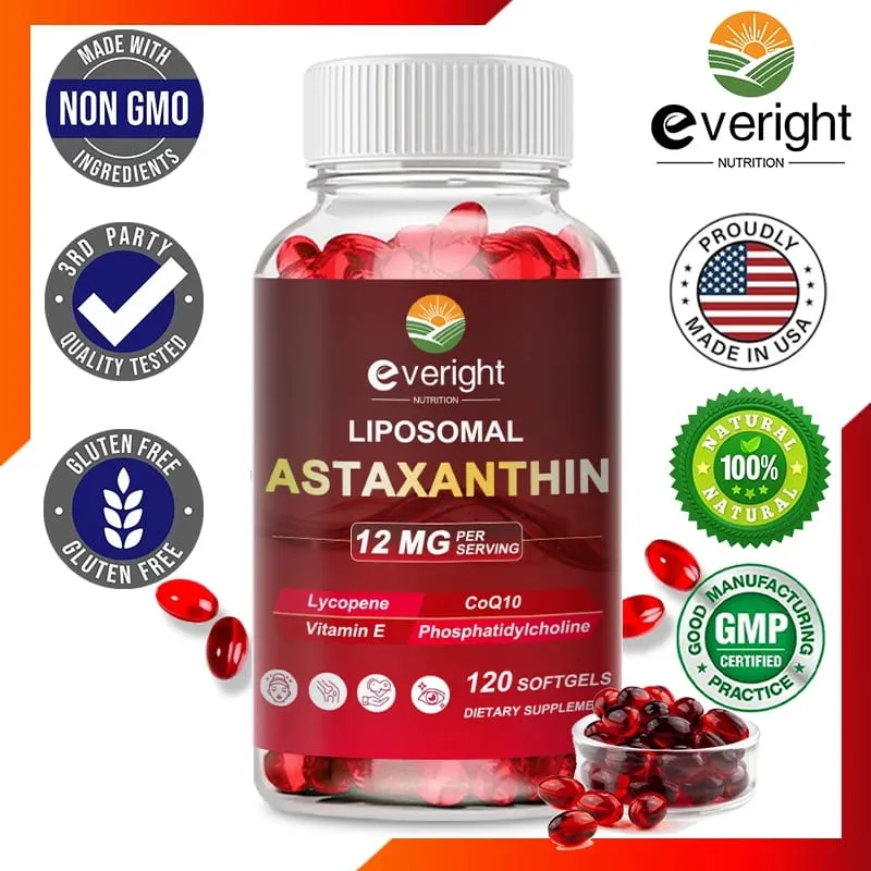 Liposomal Astaxanthin Supplements with Lycopene CoQ10 Lutein Vitamin B6 E Zinc Antioxidants for Healthy Skin Eyes Aging
