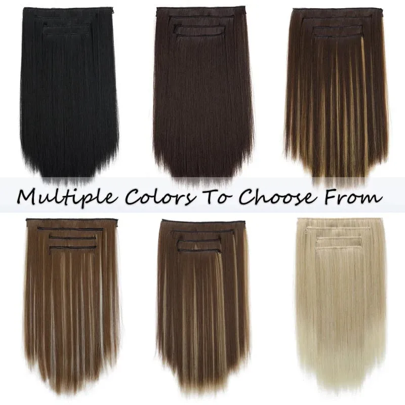 Pièce de perruque pour femmes extensions de cheveux longs et raides 11 cartes ensemble de quatre pièces cheveux synthétiques à pince