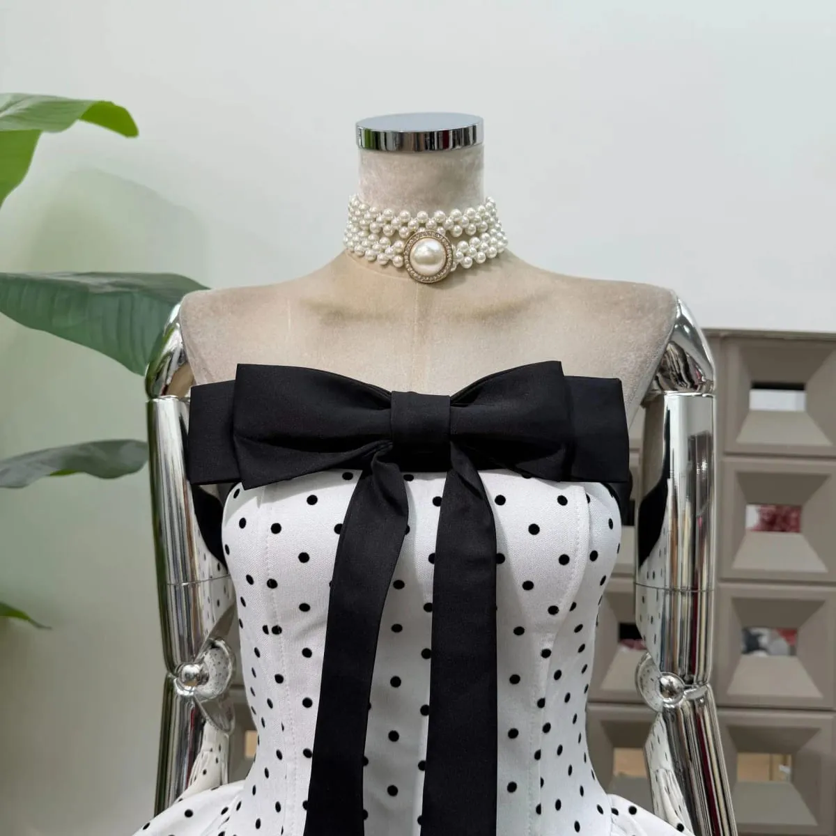 Babaeng Sexy Strapless Backless Polka Dot Bow A Line Dress Party Birthday Evening Ball Gowns Nightclub Show Wear Fashion Vestido — image 3