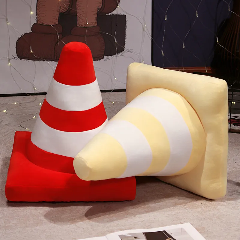 Almofada roadblock recheado macio realista cone de tráfego construção de estrada cone travesseiro crianças brinquedos decoração para casa — image 1