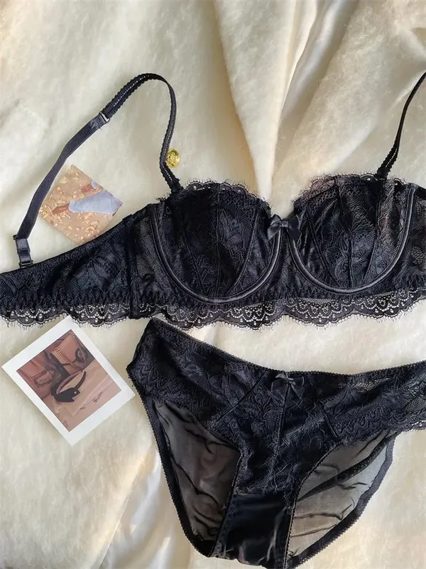 French Half Cup Rabbit Ear Bra Set Hot Sale Strapless Non‑Slip Minimizer Side Support Anti‑Sag 32‑38 Women Lingerie