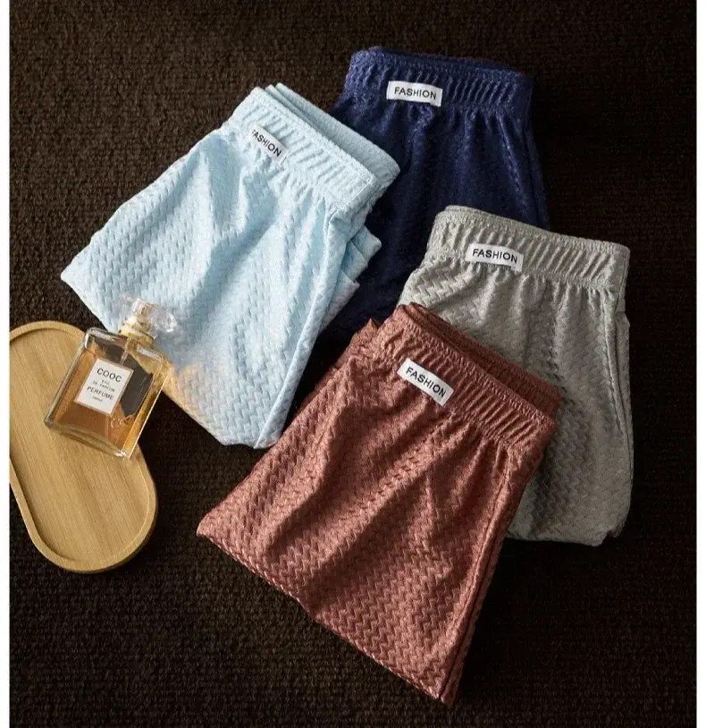 Lot de 2 boxers en soie glacée pour hommes, taille moyenne, coupe ample, Cool, tendance, sous-vêtements brillants, vêtements de nuit, culottes masculines — image 4