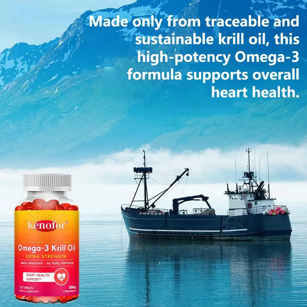 Óleo de krill antártico 500 mg, suplemento de ácido graxo ômega 3, alta potência, epa e dha, óleo de krill, astaxantina, apoia a saúde do coração — image 6