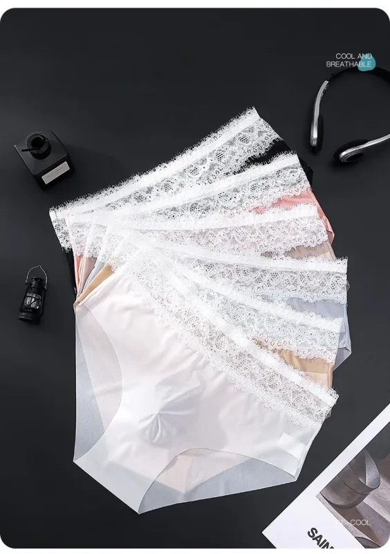 Calças triangulares masculinas de seda gelo com borda de renda, roupa íntima fina respirável sem rastros, cintura baixa, macia, sem costura, conforto masculino — image 7
