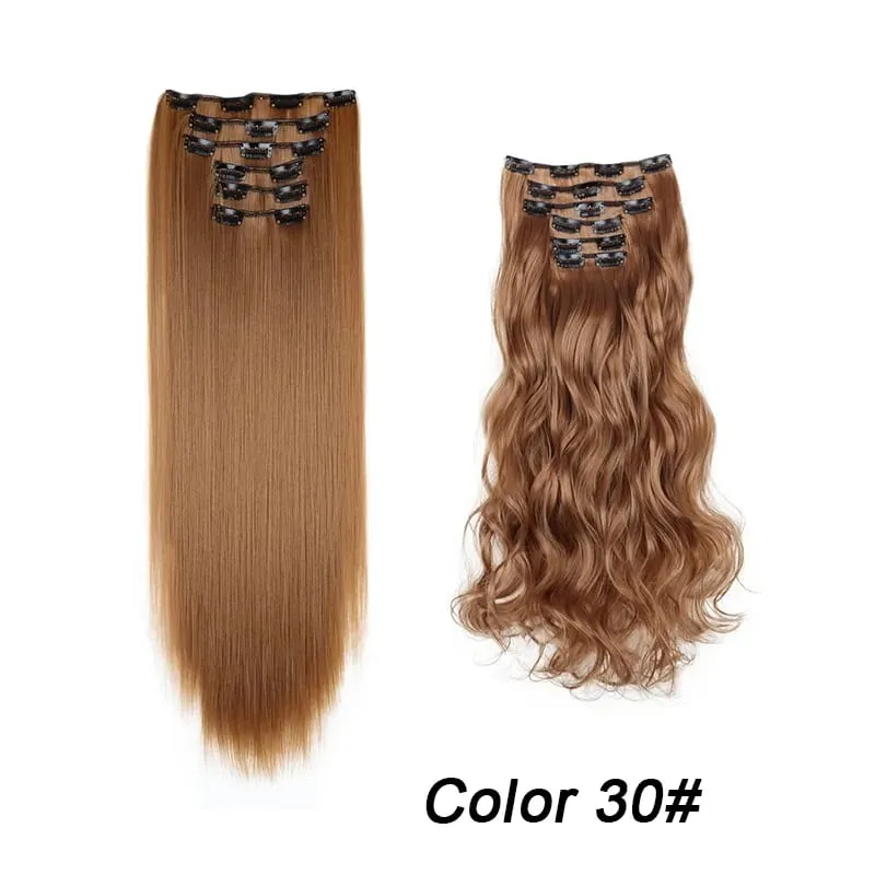 6Pcs/Set 16 Clips Hair Extension Black Long Straight Natural Hair Ombre Hairpiece Heat Resistant Fiber For Women Hairstyle Kpop