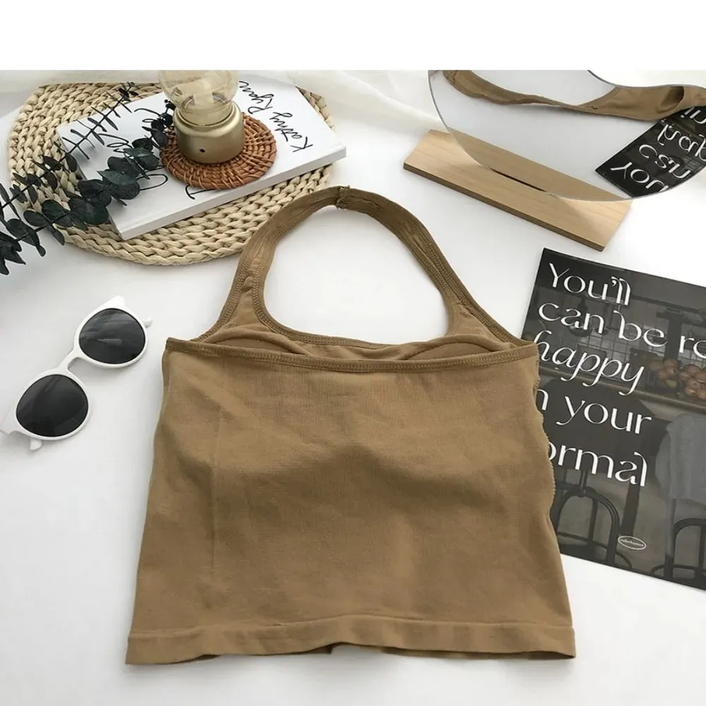 Yeni Poliamid Halter Tank Top Asılı Boyun Yelek Kolsuz Üst Askı Kolsuz Kolsuz Halter Üst Kadın — image 9