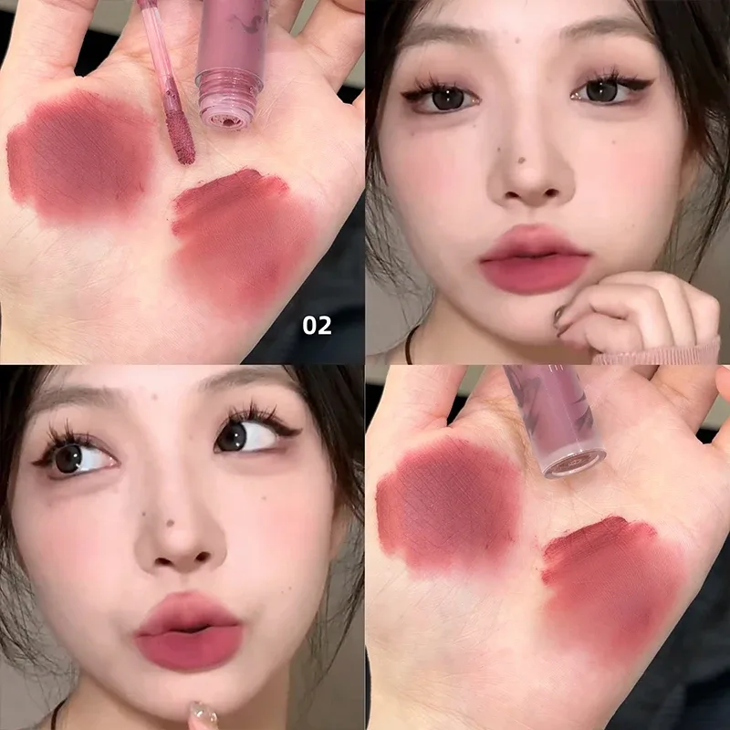 Punk Dark Brown Lip Mud Nude Matte สีส้มสีน้ำตาลลิปกลอส Raspberry Red Liquid ลิปสติก Waterproof Non Stick Cup Lip Tint แต่งหน้า