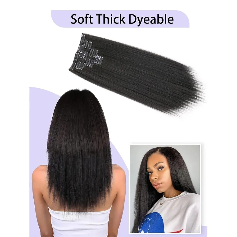 18-22icnh Synthetic Yaki Straight Clip In Hair Extensions For Women Black 7Pcs/Set Synthetic Extensions Hairpiece