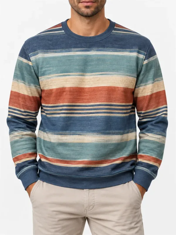 Pánská Vintage mikina s pruhovaným výstřihem Ležérní Pulovr s dlouhým rukávem Color Block Podzim Streetwear Každodenní móda Klasický top — image 3
