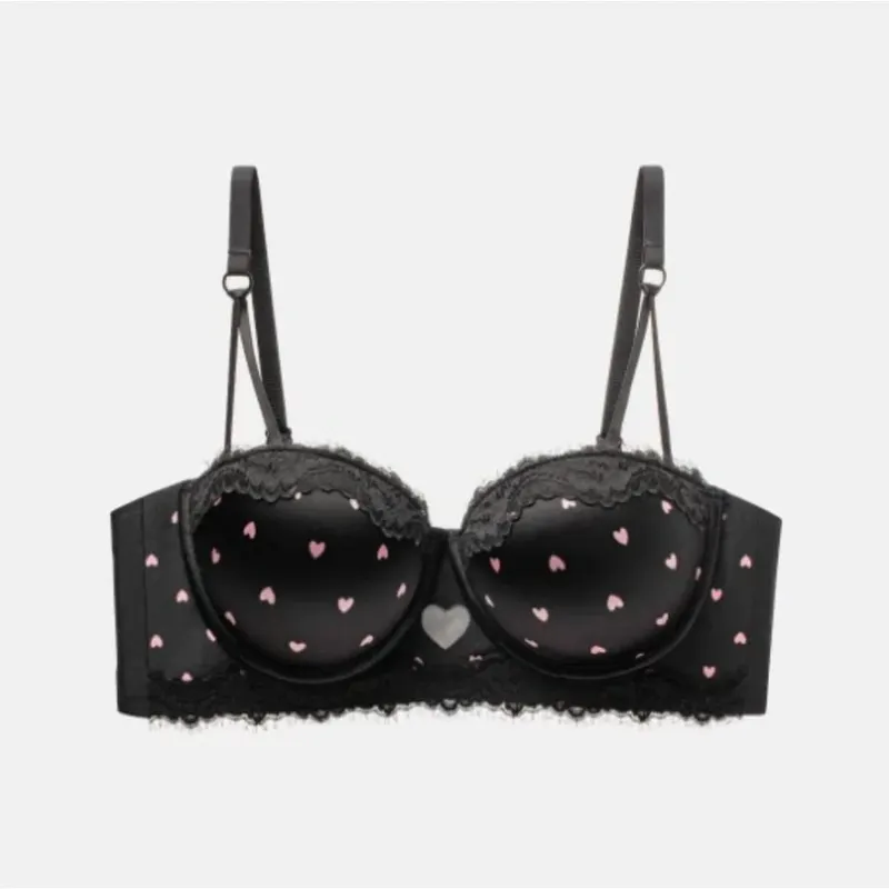 Cute Sweet Heart Lace Bra & Panty Set Sexy Push Up Side Support Anti Sag Soft Lingerie For Small Bust 32‑38AB Bra set — image 2
