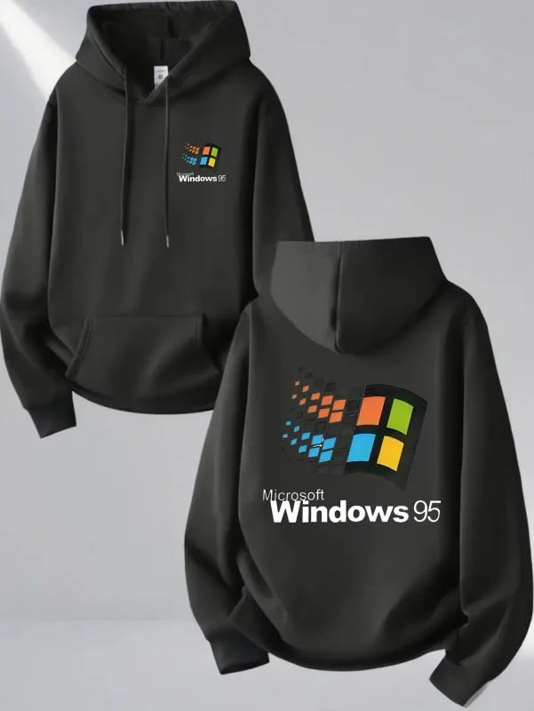 Windows 95 Graphic Vintage for Tech Enthusiasts Casual Streetwear Outfit Print Soft Material Pullover Pattern Hoodie Unisex Top — image 1