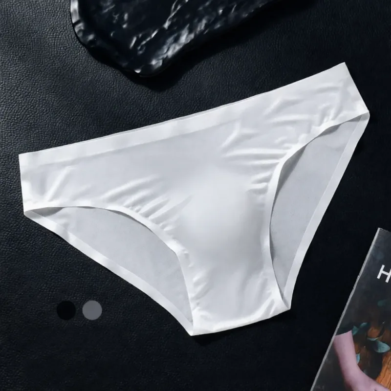 Mens Seamless Briefs Ice Silk Underwear 3D Pouch Breathable Quick Dry Elastic Low Waist Soft Solid Color Men Underpants — image 4