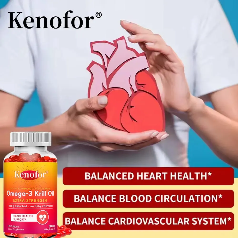 Óleo de krill antártico 500 mg, suplemento de ácido graxo ômega 3, alta potência, epa e dha, óleo de krill, astaxantina, apoia a saúde do coração — image 3