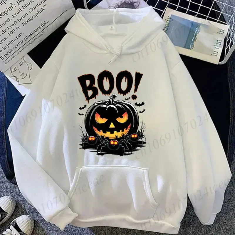 Halloween Spooky Boo Pumpkin Print Sweatshirt for Men Women Hoodies Spooky Spider Bat Graphic Sportwear Holiday Party Streetwear — image 3
