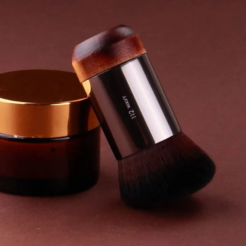 1 pieza #112 brocha de maquillaje de base plana en ángulo portátil cubierta de base de pulido de madera Natural brochas de maquillaje profesionales — image 4