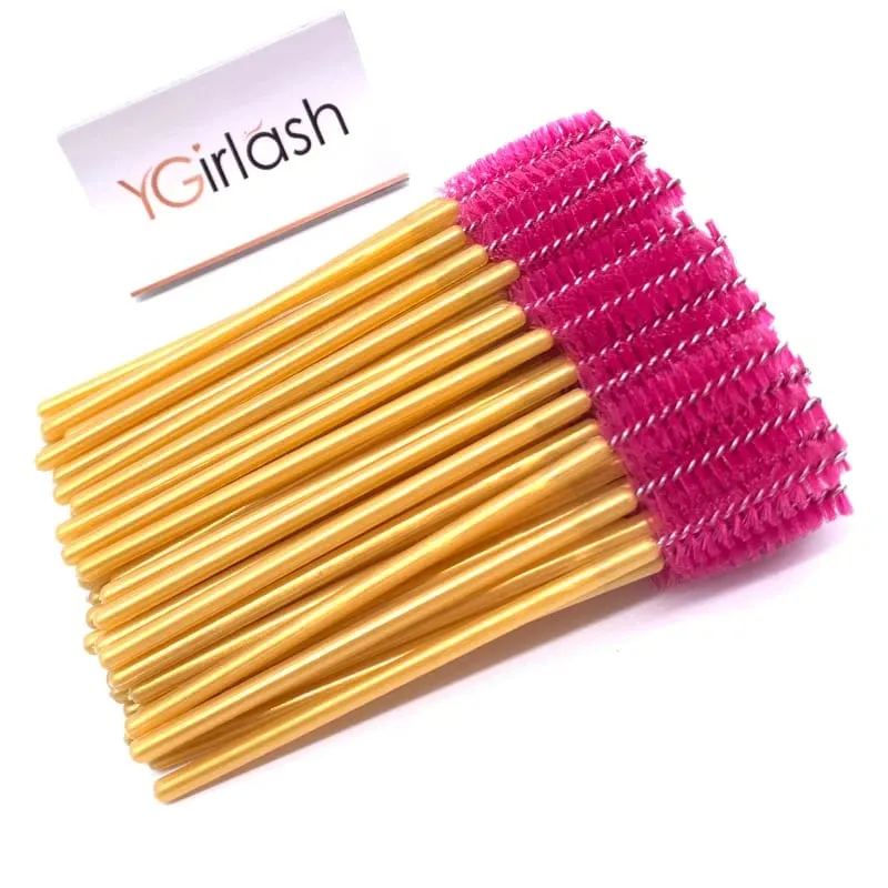YGirlash 50 יחידות Lash Swans מוליך ריסים קריסטל ידית יהלום חד פעמית שרביטי מסקרה ניילון מברשת כלים קוסמטיים