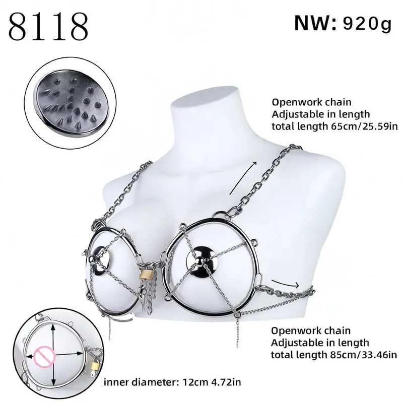 Wearable Metal Erotic Bra Sex Chest Hood Heavy-duty Breast Binder Chest Cover Nipple Massager Nipples Teating For Women Men
