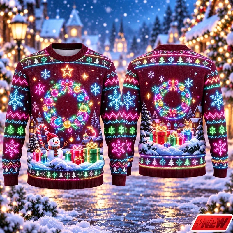 3d Print Christmas Tree Ugly Sweater Men Merry Christmas Trend Crew Neck Sweatshirts Women Neon Snowman Gift Fake Sweater Unisex